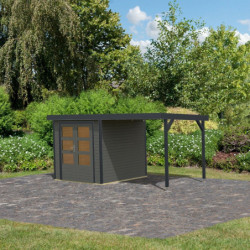 Abri de jardin 4,45m² Jupiter B - acier anthracite - appentis - Karibu