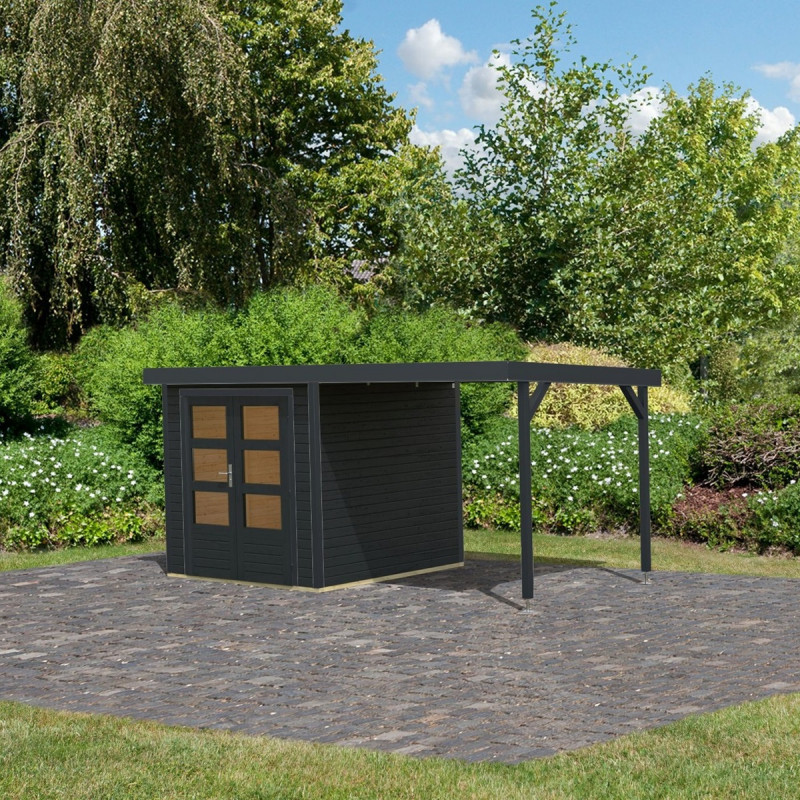 Abri de jardin 4,45m² Jupiter C - acier anthracite - appentis - Karibu