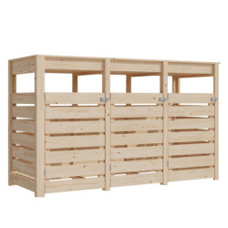 Cache poubelle en bois brut pour 3 conteneurs - Karibu
