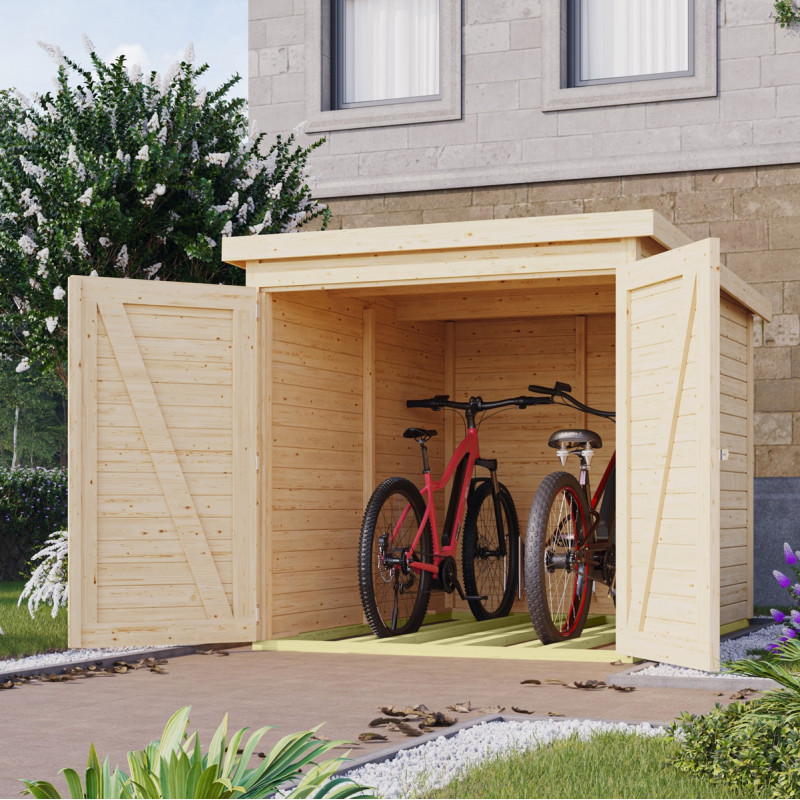 Abri à vélos avec toit plat en bois brut - 3,40m² - Karibu