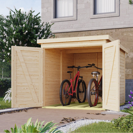 Abri à vélos avec toit plat en bois brut - 3,40m² - Karibu
