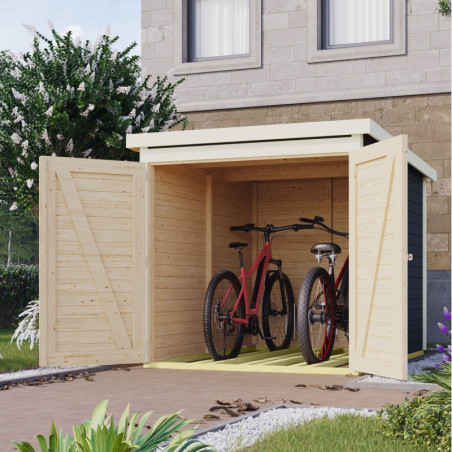 Abri à vélos avec toit plat en bois gris terre - 3,40m² - Karibu