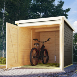Abri à vélos avec toit plat en bois gris terre - 3,40m² - Karibu