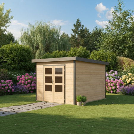 Abri 7,34m² en bois brut + acier gris anthracite Pluto A - Karibu