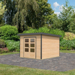 Abri 7,34m² en bois brut + acier gris anthracite Pluto A - Karibu