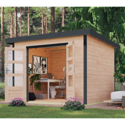 Abri 7,34m² en bois brut + acier gris anthracite Pluto A - Karibu