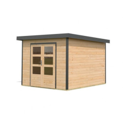 Abri 7,34m² en bois brut + acier gris anthracite Pluto A - Karibu