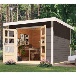 Abri de jardin 7,34m² en bois gris terre + acier blanc Pluto B - Karibu