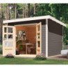 Abri de jardin 7,34m² en bois gris terre + acier blanc Pluto B - Karibu