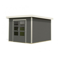Abri de jardin 7,34m² en bois gris terre + acier blanc Pluto B - Karibu