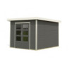 Abri de jardin 7,34m² en bois gris terre + acier blanc Pluto B - Karibu