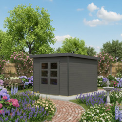 Abri 7,34m² en bois gris terre + acier gris anthracite Pluto B - Karibu