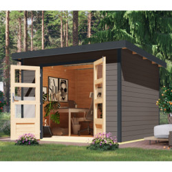 Abri 7,34m² en bois gris terre + acier gris anthracite Pluto B - Karibu