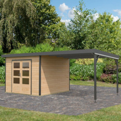 Abri 7,34m² en bois brut + acier anthracite + appentis Pluto A - Karibu