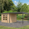 Abri 7,34m² en bois brut + acier anthracite + appentis Pluto A - Karibu