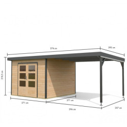 Abri 7,34m² en bois brut + acier anthracite + appentis Pluto A - Karibu