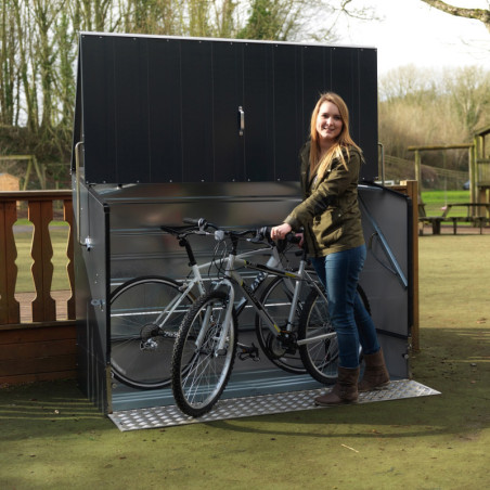 Abri à vélos en métal anthracite pour 3 vélos avec rampe - TRIMETALS