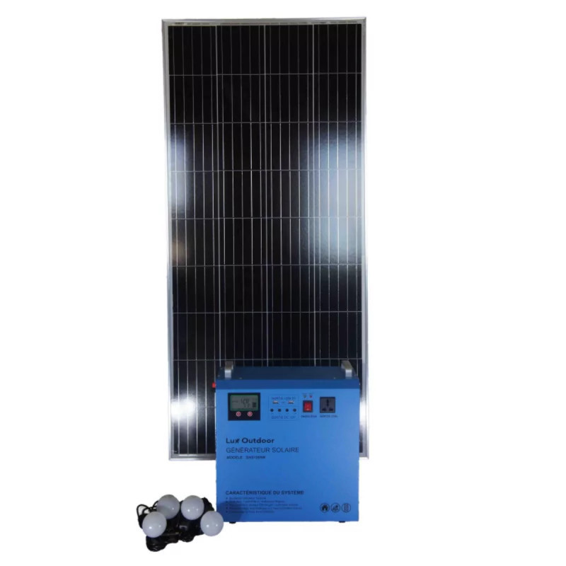 panneau 150W - station d'energie solaire  Onduleur hybride - 4 ampoules LED
