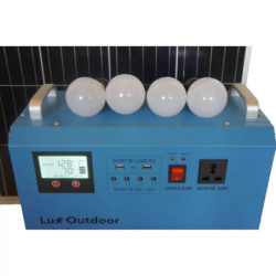 panneau 150W - station d'energie solaire  Onduleur hybride - 4 ampoules LED