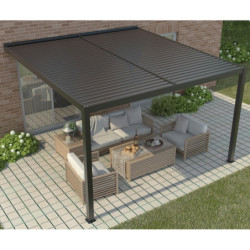 Pergola adossée en alu gris avec lames orientable 3x3m X-METAL