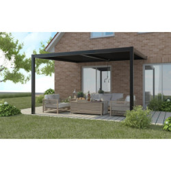 Pergola adossée en alu gris avec lames orientable 3x3m X-METAL