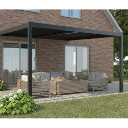 Pergola adossée en alu gris avec lames orientable 4x3m X-METAL