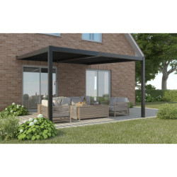 Pergola adossée en alu gris avec lames orientable 4x3m X-METAL