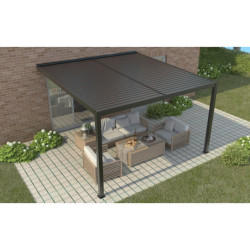 Pergola adossée en alu gris avec lames orientable 4x3m X-METAL