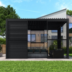 Panneau 90cm à ventelles en alu noir pour pergola X-METAL