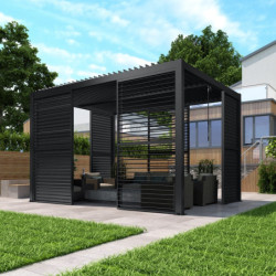 Panneau 90cm à ventelles en alu noir pour pergola X-METAL