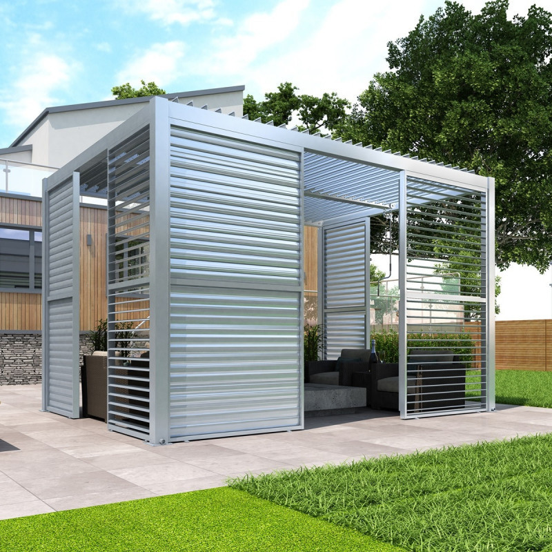 Panneau à ventelles 90cm en alu gris clair pour pergola 3x3m X-METAL