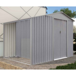 Abri de jardin - bois vieilli - métal - Bûcher Intégré - gris - Chalet et Jardin