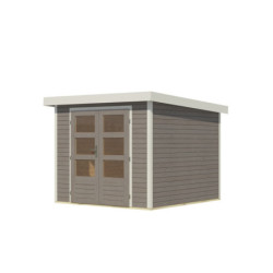Abri 5,76m² en bois gris clair + acier blanc Jupiter 3,5D - Karibu