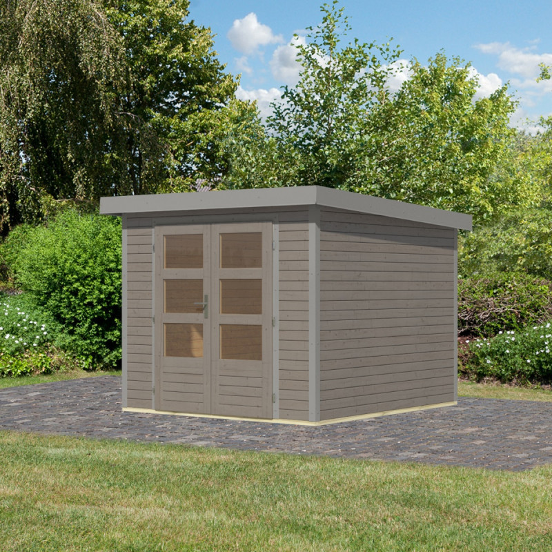 Abri 5,76m² en bois gris clair + acier gris Jupiter 3,5D - Karibu