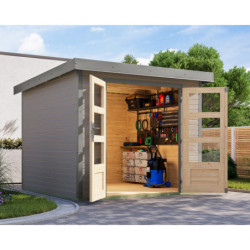 Abri 5,76m² en bois gris clair + acier gris Jupiter 3,5D - Karibu