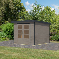 Abri 5,76m² en bois gris clair + acier anthracite Jupiter 3,5D - Karibu