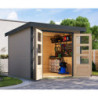 Abri 5,76m² en bois gris clair + acier anthracite Jupiter 3,5D - Karibu