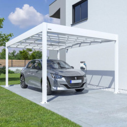 Carport 1 voiture en alu blanc 16m² toit polycarbonate Trigano
