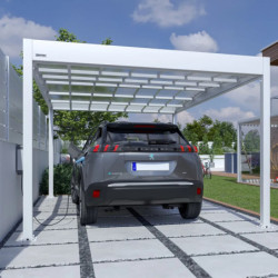 Carport 1 voiture en alu blanc 16m² toit polycarbonate Trigano