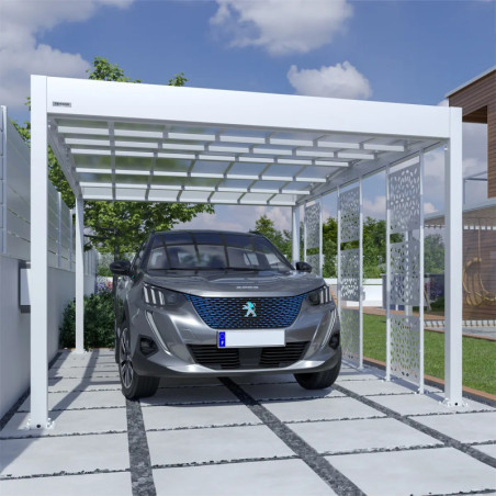 Carport Libeccio en alu 16m² blanc + 3 panneaux en acier - Trigano