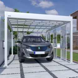 Carport Libeccio en alu 16m² blanc + 5 panneaux en acier - Trigano