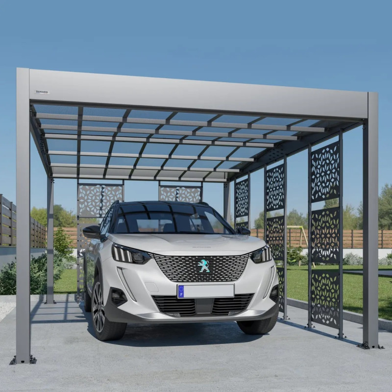 Carport Libeccio en alu 16m² gris + 5 panneaux en acier - Trigano