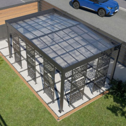 Carport Libeccio en alu 16m² gris + 5 panneaux en acier - Trigano