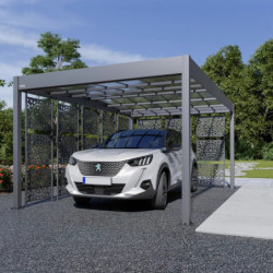 Carport Libeccio en alu 16m² gris + 8 panneaux en acier - Trigano