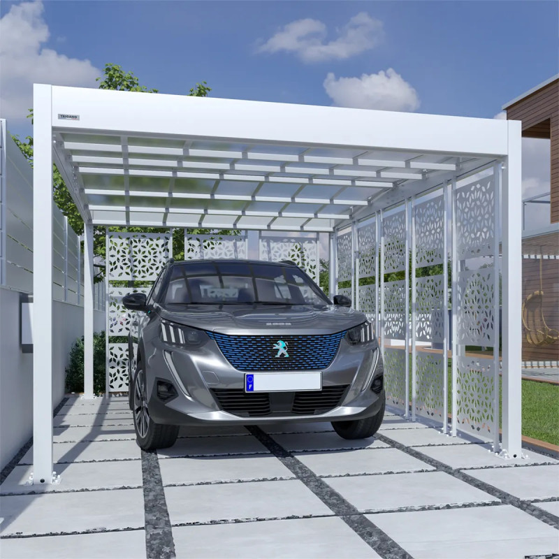 Carport Libeccio en alu 16m² blanc + 8 panneaux en acier - Trigano