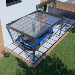 Carport adossé en alu 16m² anthracite toit polycarbonate TRIGANO