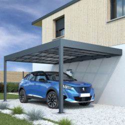 Carport adossé en alu 16m² anthracite toit polycarbonate TRIGANO