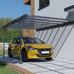 Carport adossé Mistral 1 voiture en alu gris et PC - 15m² - Trigano