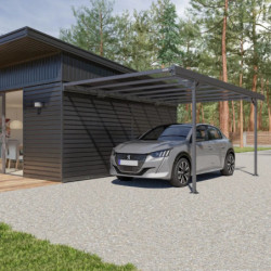 Carport adossé Mistral 1 voiture en alu gris et PC - 15m² - Trigano