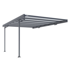 Carport adossé Mistral 1 voiture en alu gris et PC - 15m² - Trigano